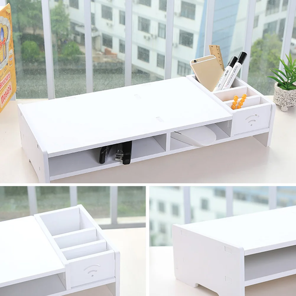 48CM Monitor Increased Shelf Office Desk Storage Finishing Rack Computer Base Bracket(White) desktop box