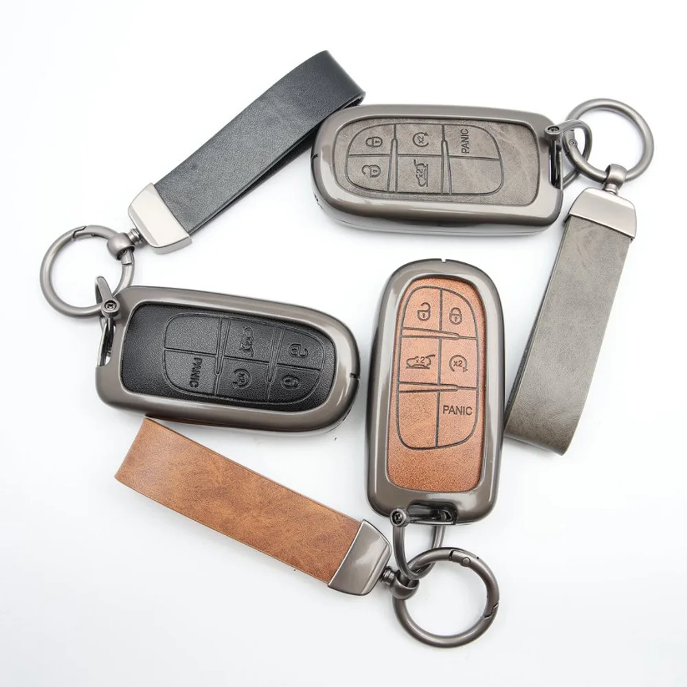 Zinc Alloy Leather Car Key Case For Jeep Renegade Compass Grand Cherokee for Chrysler 300C Wrangler Dodge Car Accessaries