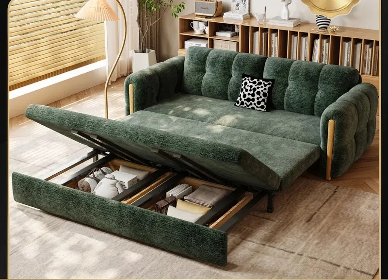 Foldable Sofa Bed Small Double Fabric Sleeper Couch Multifunctional Storage Unit for Bedroom Living Room Apartment Space