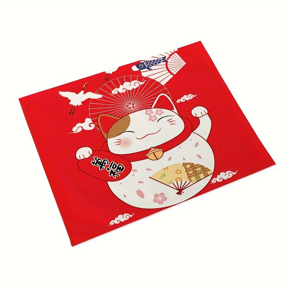 2Pcs Placemat, Cute Lucky Cat Pattern Table Matv Party Wedding Decor, Dining Table Decor, Kitchen Supplies, Home Decor