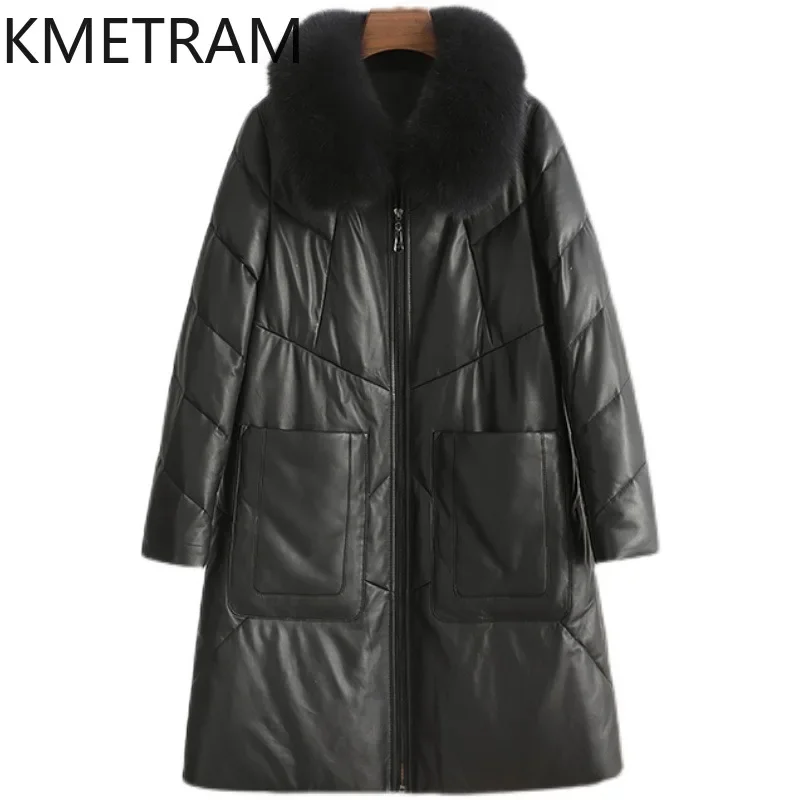 100% Sheepskin Down Coats เสื้อผ้าผู้หญิงใหม่ใน Outerwears Fox Fur Collar Puffer Jacket ผู้หญิงฤดูหนาวแจ็คเก็ตยาว 2024хок