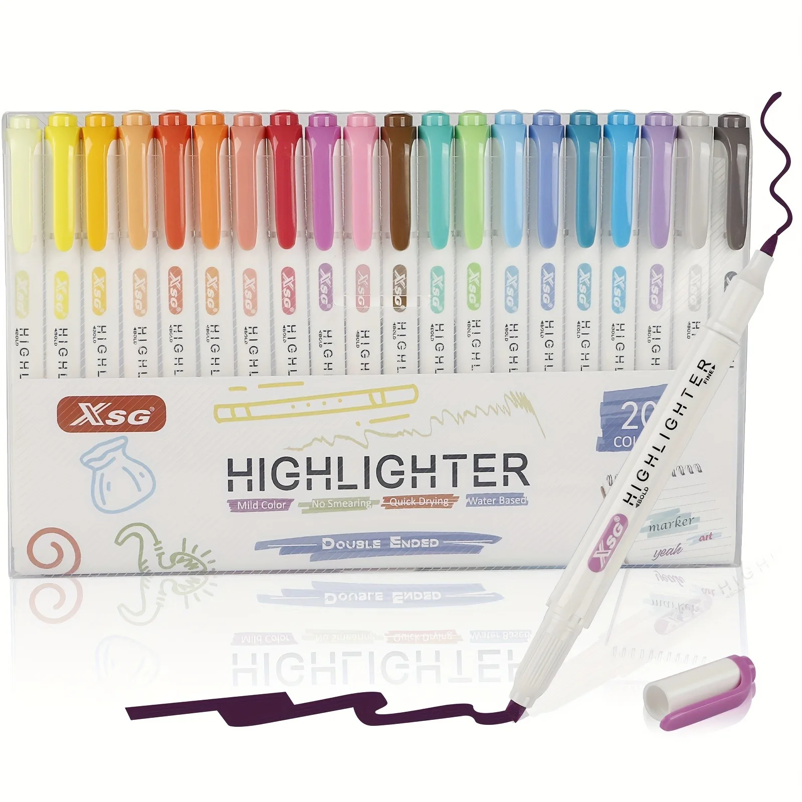 Double Ended Highlighter Pen Collection Set - Broad & Fine Tips - Warm Assorted Colours - Perfect for Art & Writing!