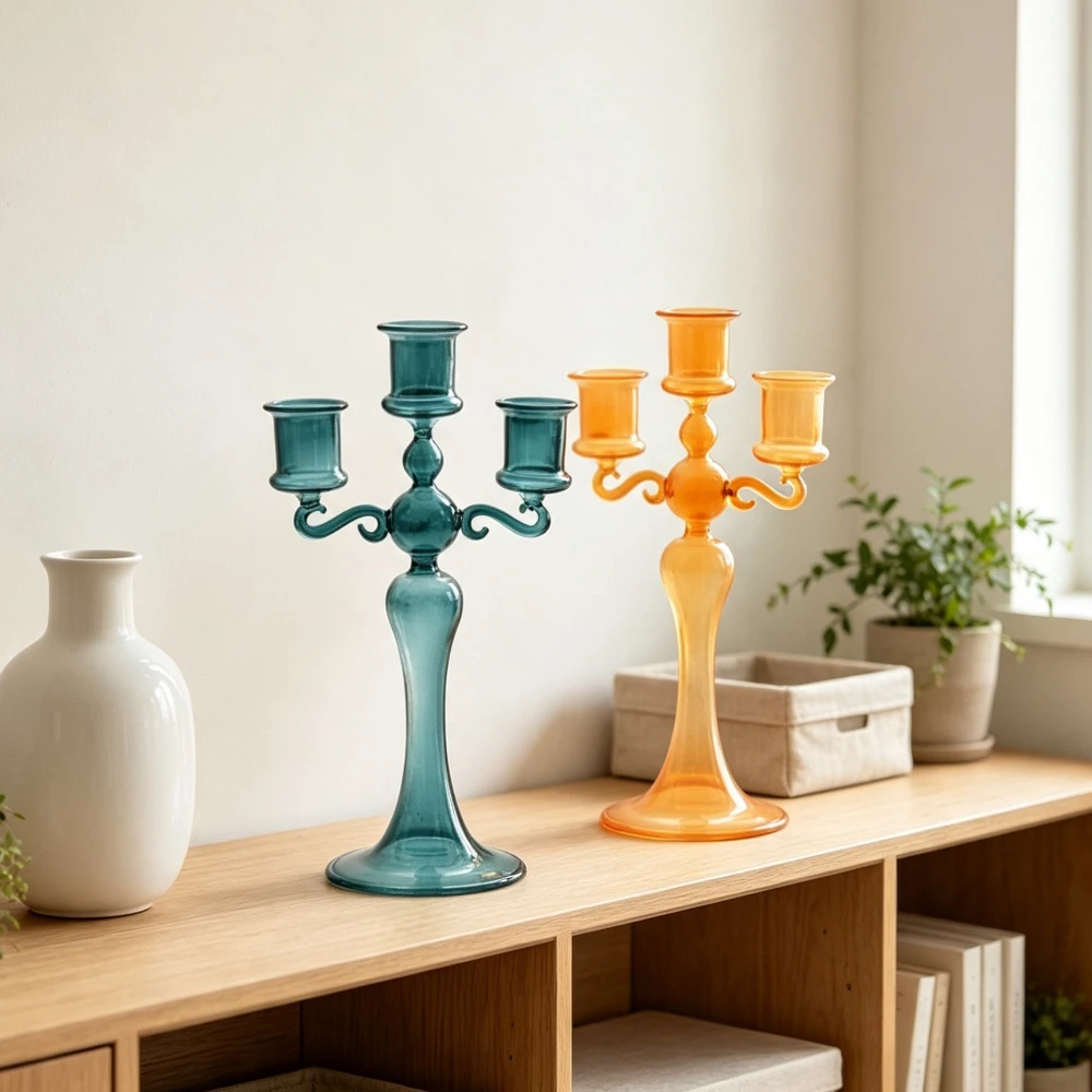 Nordic Transparent Glass Candlestick 3 Heads Candlesticks Taper Candle Holders Romantic Wedding Home Coffee Table Decor Ornament