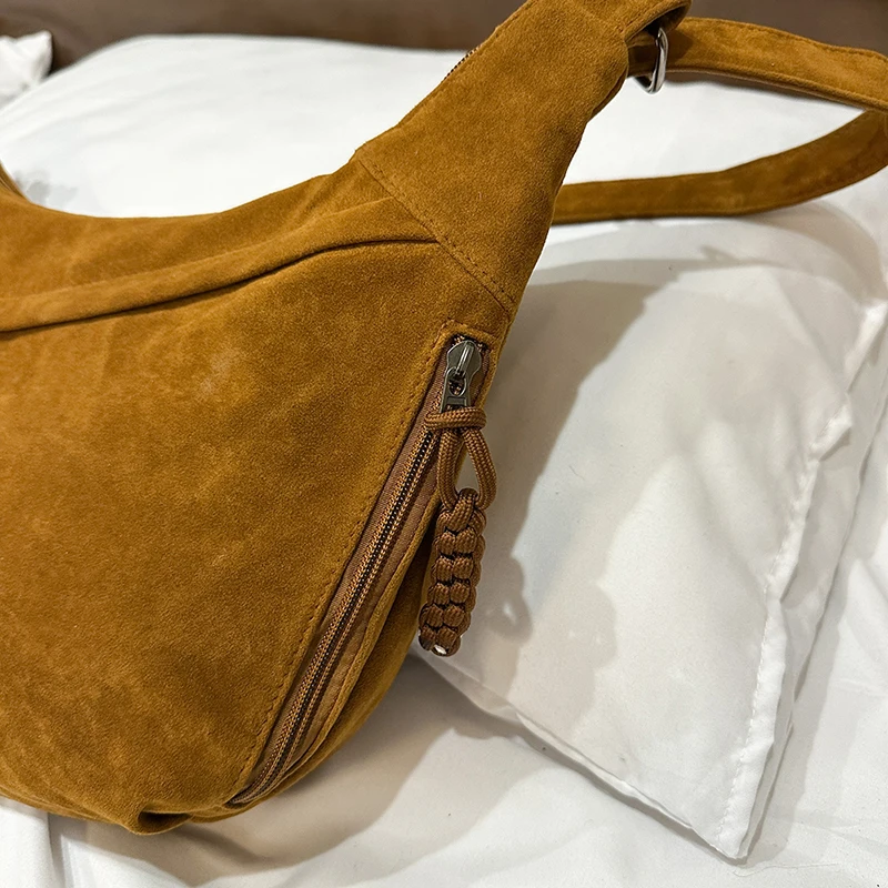 Retro Crossbody Messenger Bags For Women Faux Suede Pure Color Big Capacity Shoulder Hobo Bag 2025 Winter Latest Ladies Handbags