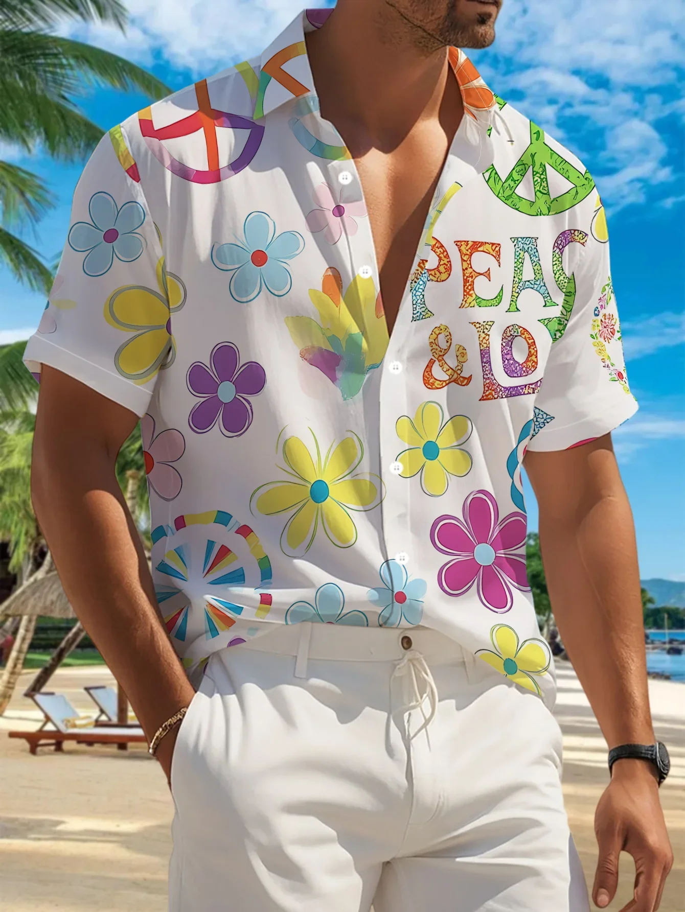Summer Comfort Hawaiian Shirt Men Travel Daily All-match Blouse, Bright Rainbow Pineapple Fruit 3D Print