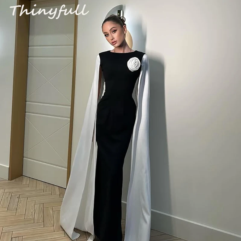 

Thinyfull Mermaid Satin/Chiffon Arab Prom Dresses O-neck Evening Party Dress Dubai Long Special Occasion Gown Customized