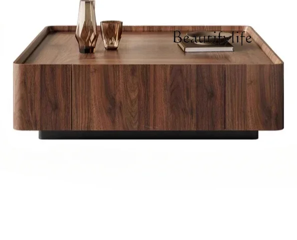 X35 Minimalist Walnut Coffee Table TV Cabinet Combination Modern Retro Wabi Sandy Wind Square Solid Wood Living Room Square Tabl
