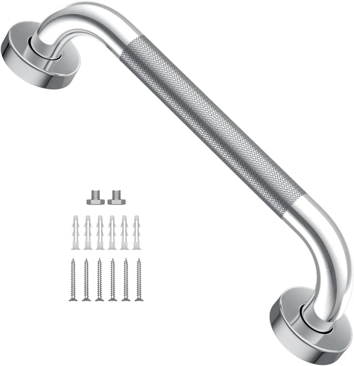 

12" Anti-Slip Shower Grab Bar, Chrome Finish Stainless Steel, Knurled Safety Rail for Bathroom, Handicap & Elderly Support