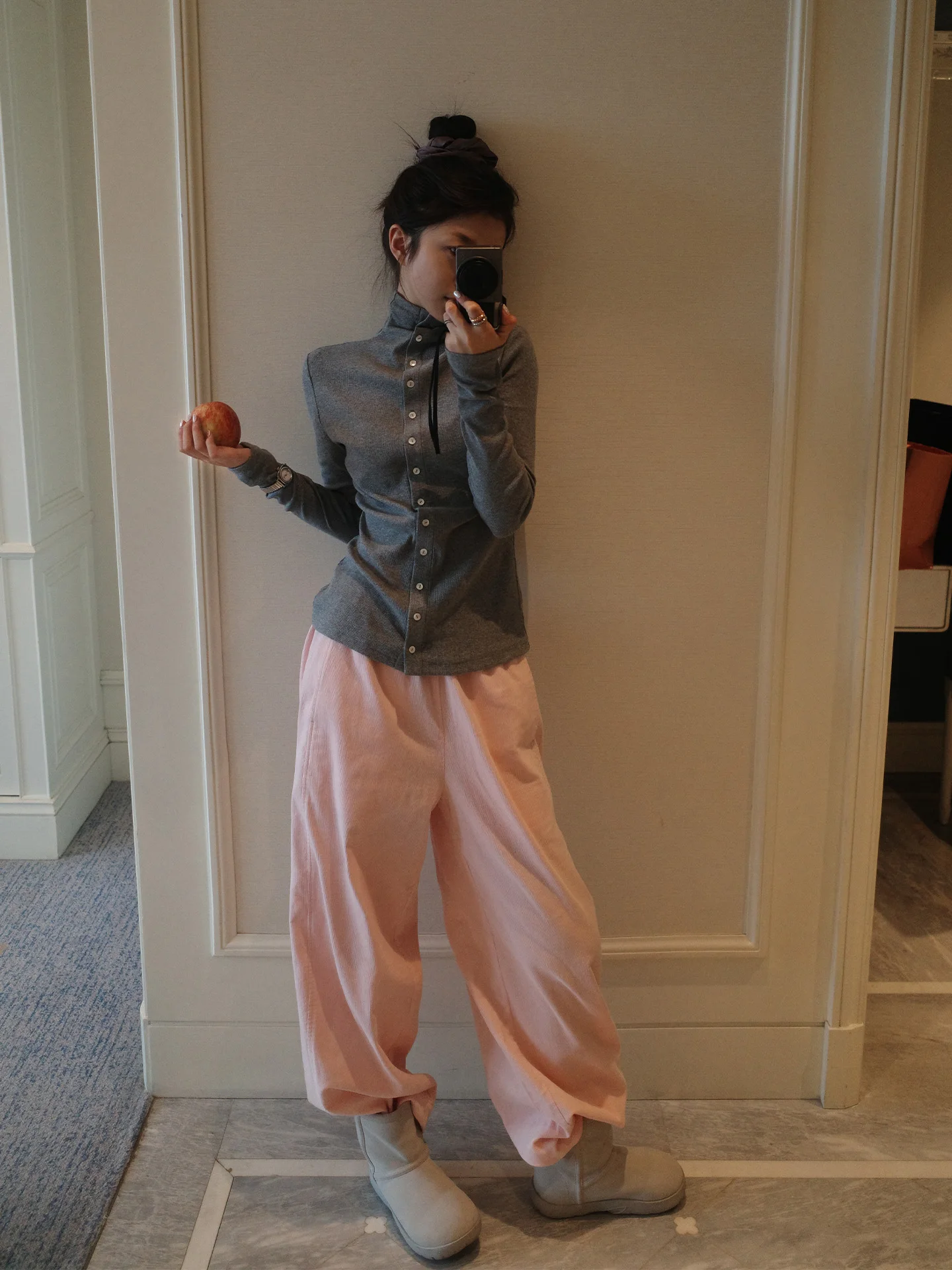 

Pink Pure Cotton Balloon Pants Straight Leg Wide Leg Casual Trousers for Women MultiMath Brand Comfortable l Waist