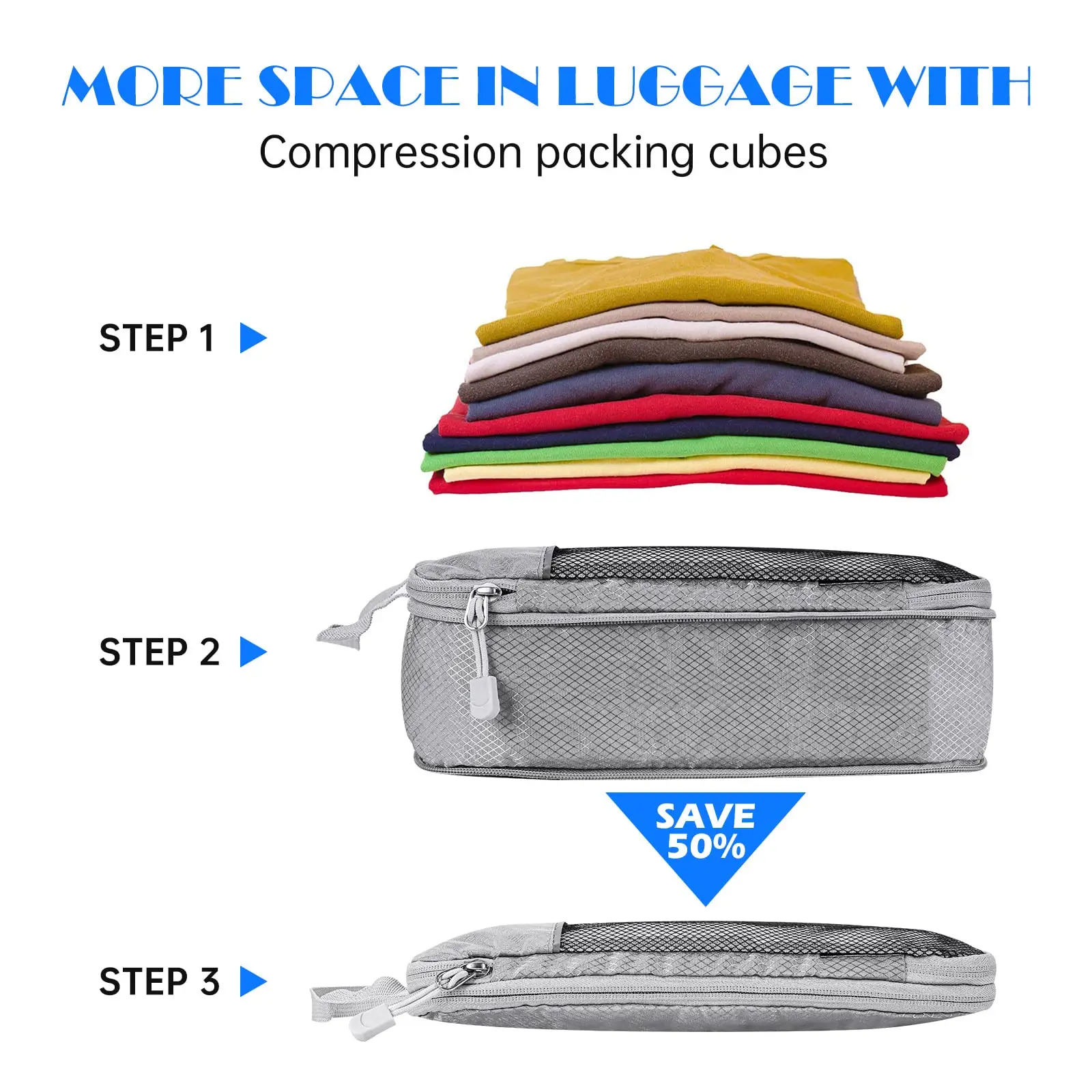 3/6 Pieces Compressed Packing Cubes Travel Storage Organizer Set With Portable Lightweight Suitcase Bags Shoe Bag Mesh Luggage