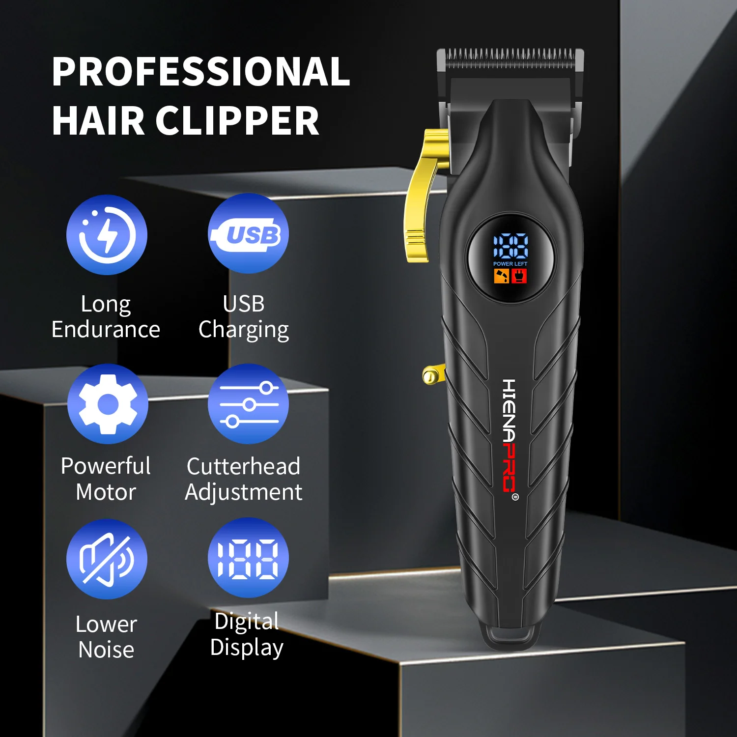 مجموعة ماكينة قص الشعر باللون الذهبي مع مقص منقوش، ماكينة قص كهربائية احترافية ممتازة من الدرجة الصالونية، هدية مثالية للرجال #2