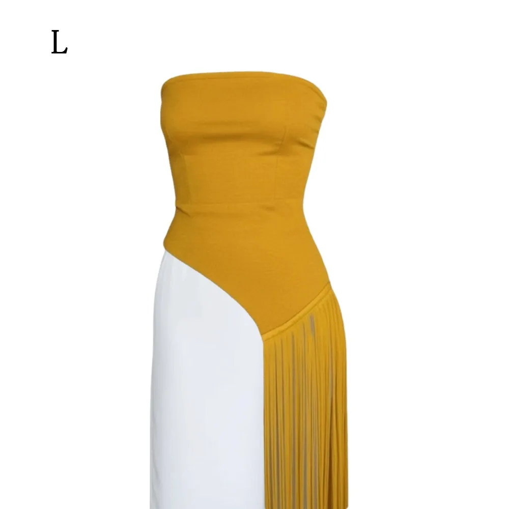 Slim Fit Off Shoulder Top Patchwork Design Solid Color Tassel Top Long Length Fringe Detail Tube Top Street Fashion
