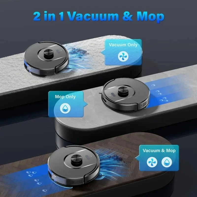 Robô Vacuum e Mop, Navegação Robotic Vacuum, Sucção 3000Pa, 20 Paredes Virtuais, Auto-carregamento, Bom para pêlos de animais