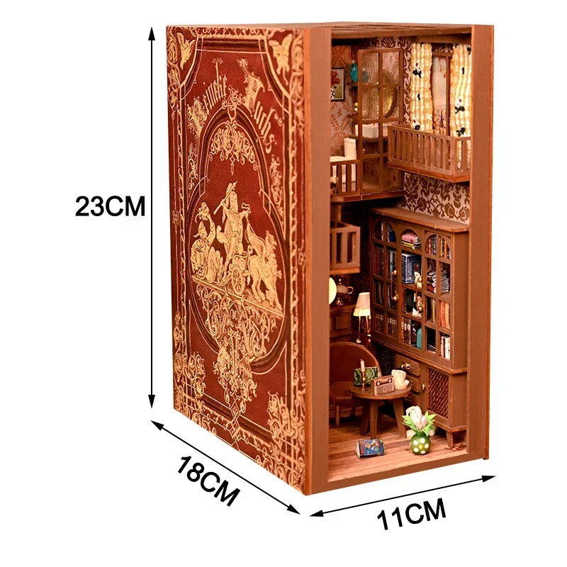 

Decor Handmade Miniature Gifts Wooden Bookshelf Bookend Home Secret Magic Kits Nook Building Shelf Insert Book Retro Castle