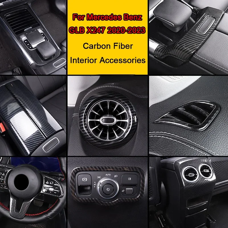 

Carbon Fiber Interior Covering Accessory For Mercedes Benz GLB X247 Car Central Console Gear Shift Panel Armrest Box Cover Shell