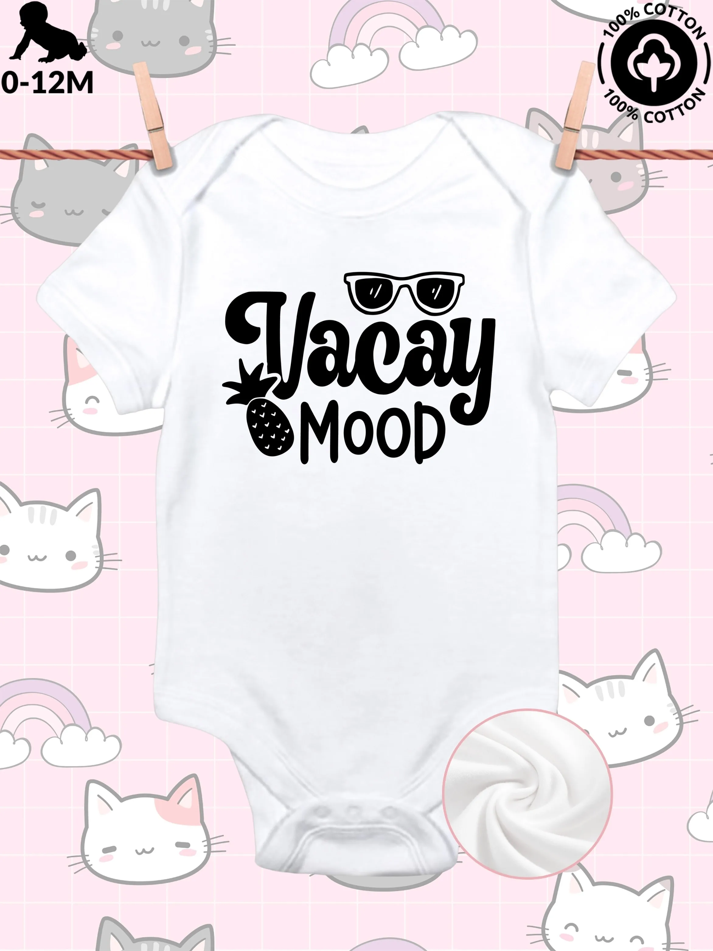 

Vacay Mood Unisex Baby Crawling Suit, Pure Cotton Soft Onesie, All-Season Wear White Bodysuit 190GSM