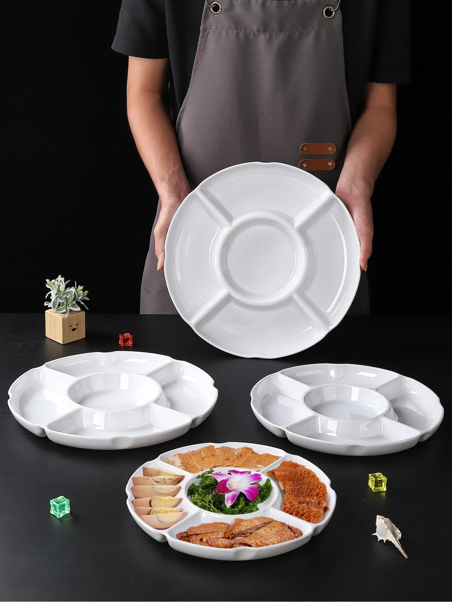 

White Melne Plastic Carentalized Dinner Plate Commercial Use Bar KTV Sna Plate Cold Di Fruit Large aring Plate