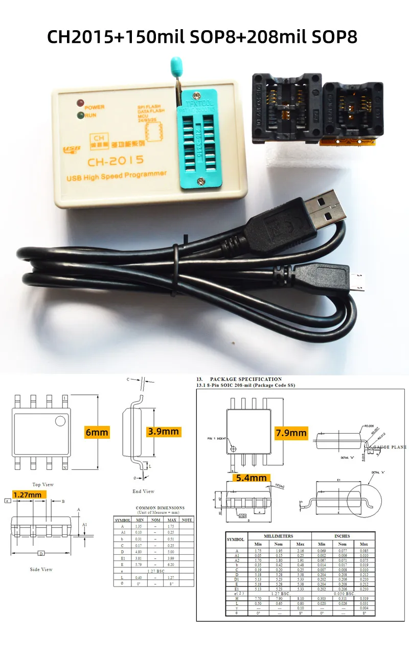 CH2015  high-speed USB SPI Programmer 24 25 93 EEPROM 25 flash bios AVR WIN7 WIN8 VISTA MINI Programmer