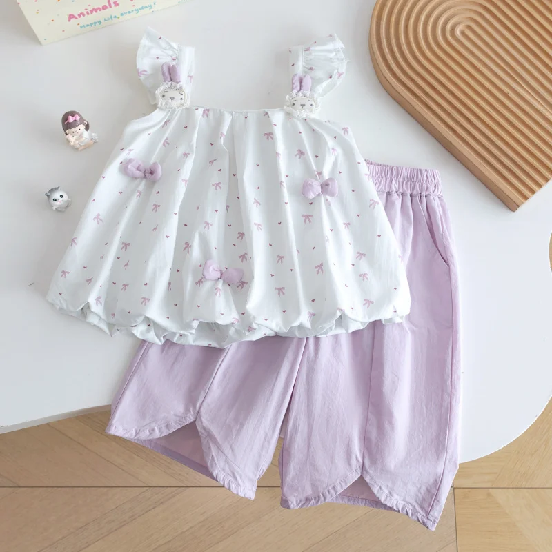 

Girls' Summer Outfit New Fashionable Stylish Children's Camisole Top Thin Pants Baby Floral Sweet Two-Piece Set