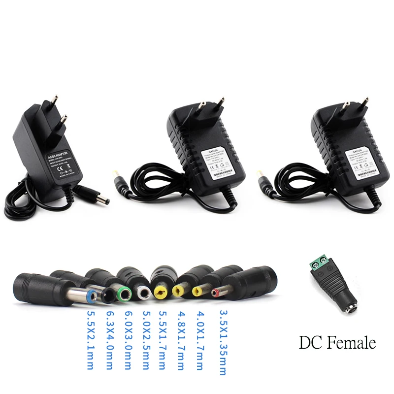 

AC DC Adapter 5V 9V 12V 15V 24V Switching Power Supply Various Voltage 12V 1A 2A 3A With DC Female 8PCS Jack DC Connector EU US