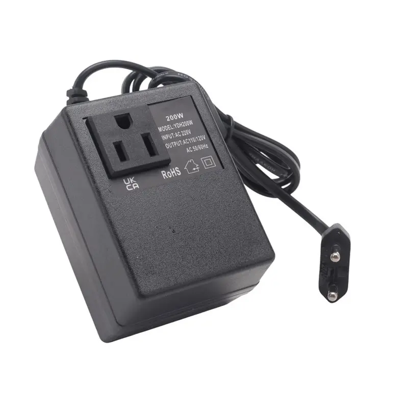 B04B-200W Voltage Converter Transformer EU To US Step-Down Transformer 220V To 110V Single Phase Travel Adapter EU Plug