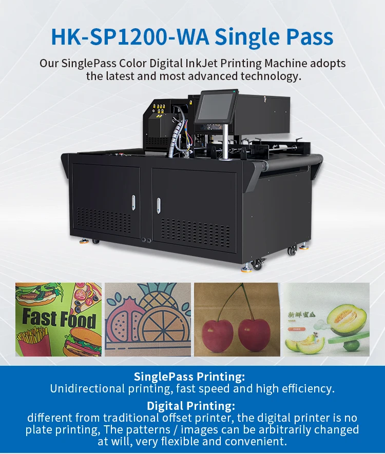 Copo de papel de impressora jato de tinta digital de caixa ondulada HK-SP1200-WA para sacos de bolsa de embalagem