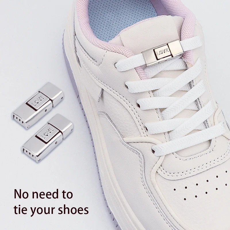 New 1 Pair Letter Metal Locking Shoelaces Sneakers No Tie Elastic Shoelaces Kids Adults Quick on/Off Shoelaces Shoe Accessories