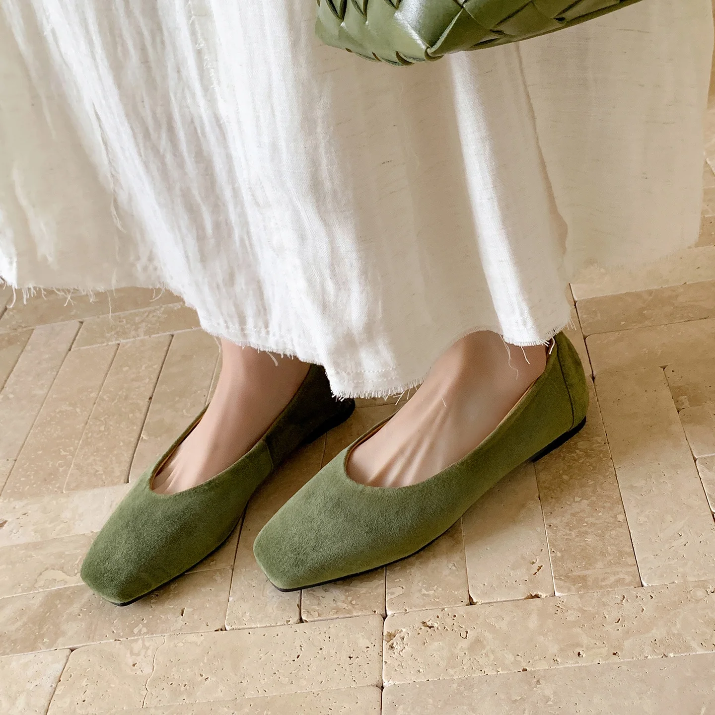 エレガント スエードパンプス スクエアトゥ バレエシューズ (34-40) - alternate angle