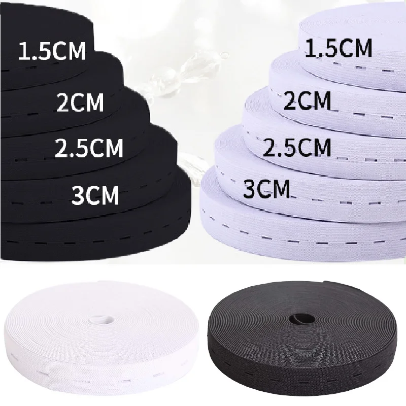 1Meter Elastic Sewing Bands 15/20/25/30mm Flatback Elastic Bands with Buttonholes Knit Stretch Cord Belt for DIY Clothing Sewing