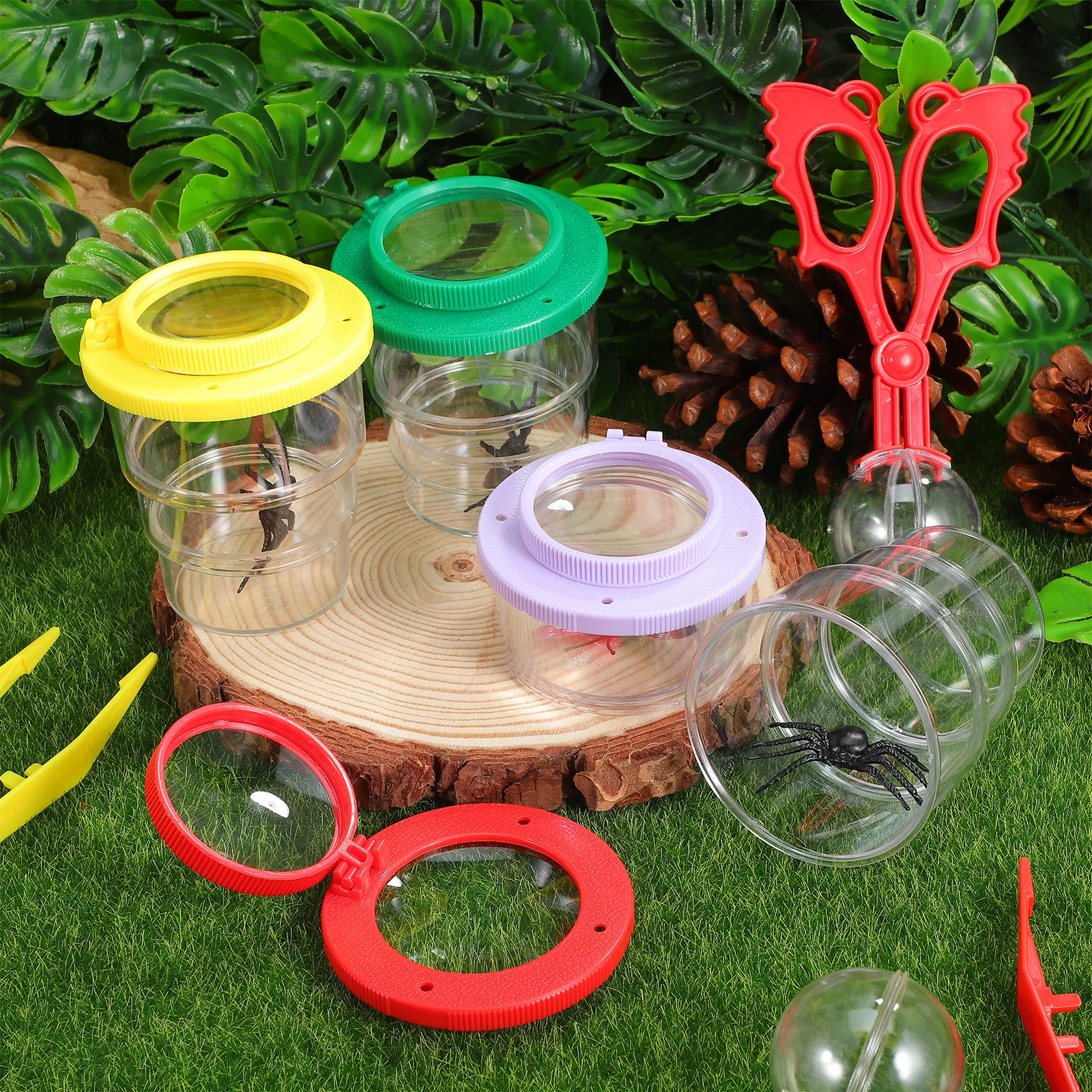 

1Set Insect Magnifying Observation Box Collection Jar Tweezers Clips Clear Outdoor Exploration Insect Viewer Kit