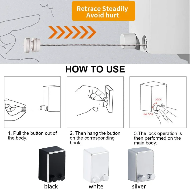Retractable Clothesline Laundry Line Outdoor Indoor Cord Portable Travel Wall Mounted Clothes Drying Rack for Balcony Bathroom