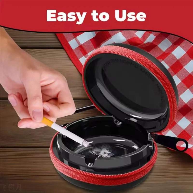 

Portable Ashtray with Key Ring & Carabiner - Windproof Lid Odor Proof, Pocket Size for Outdoor/Travel/Car, Gift & Home Accessory