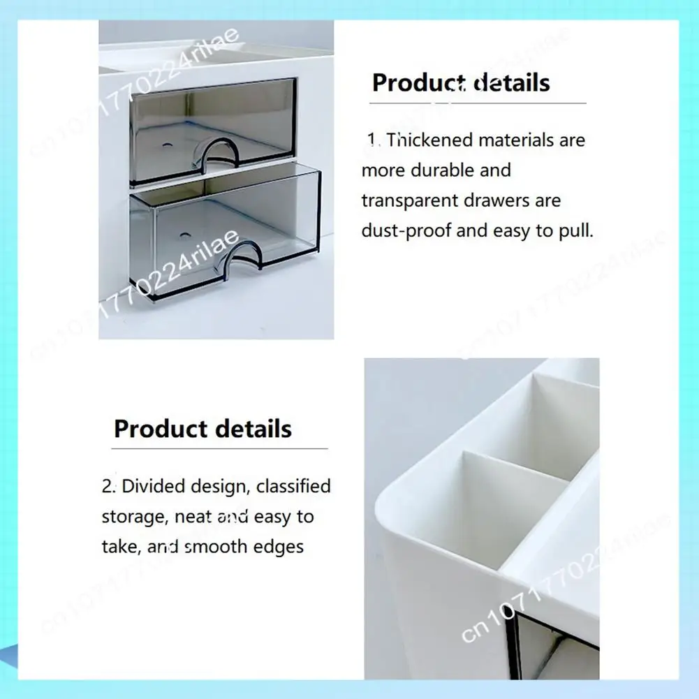 A17Z 2Pcs Blue+White Simple Transparent Drawer Storage Box Children's Student Office Desktop Ornaments Pen Holder Easy To Use