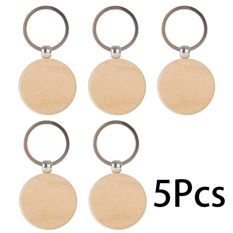 

5Pcs Wooden Key Ring Wood Pendant Keychains Beech Key Chain Gift