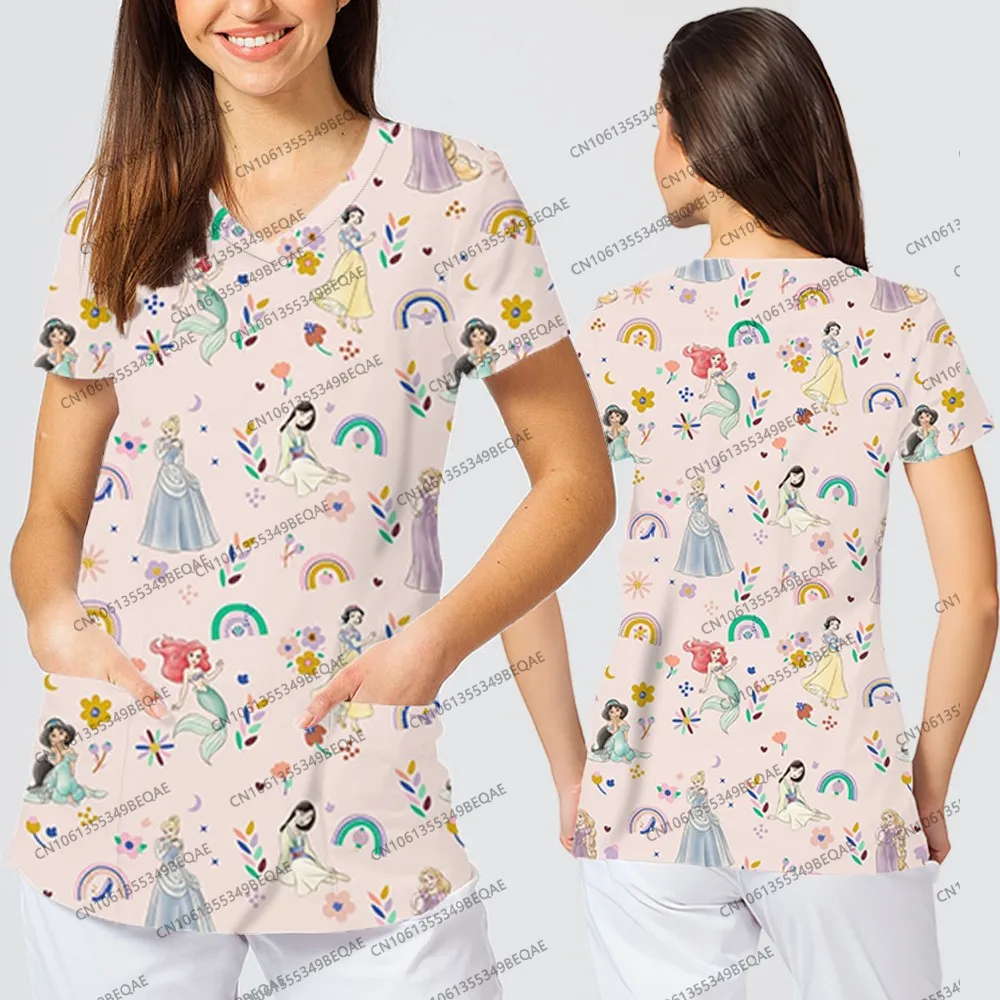 Disney postać z kreskówki drukowanie 3D t-shirty damskie dekolt w serek Casual topy dla pań 2025 letnie modne ubrania Streetwear