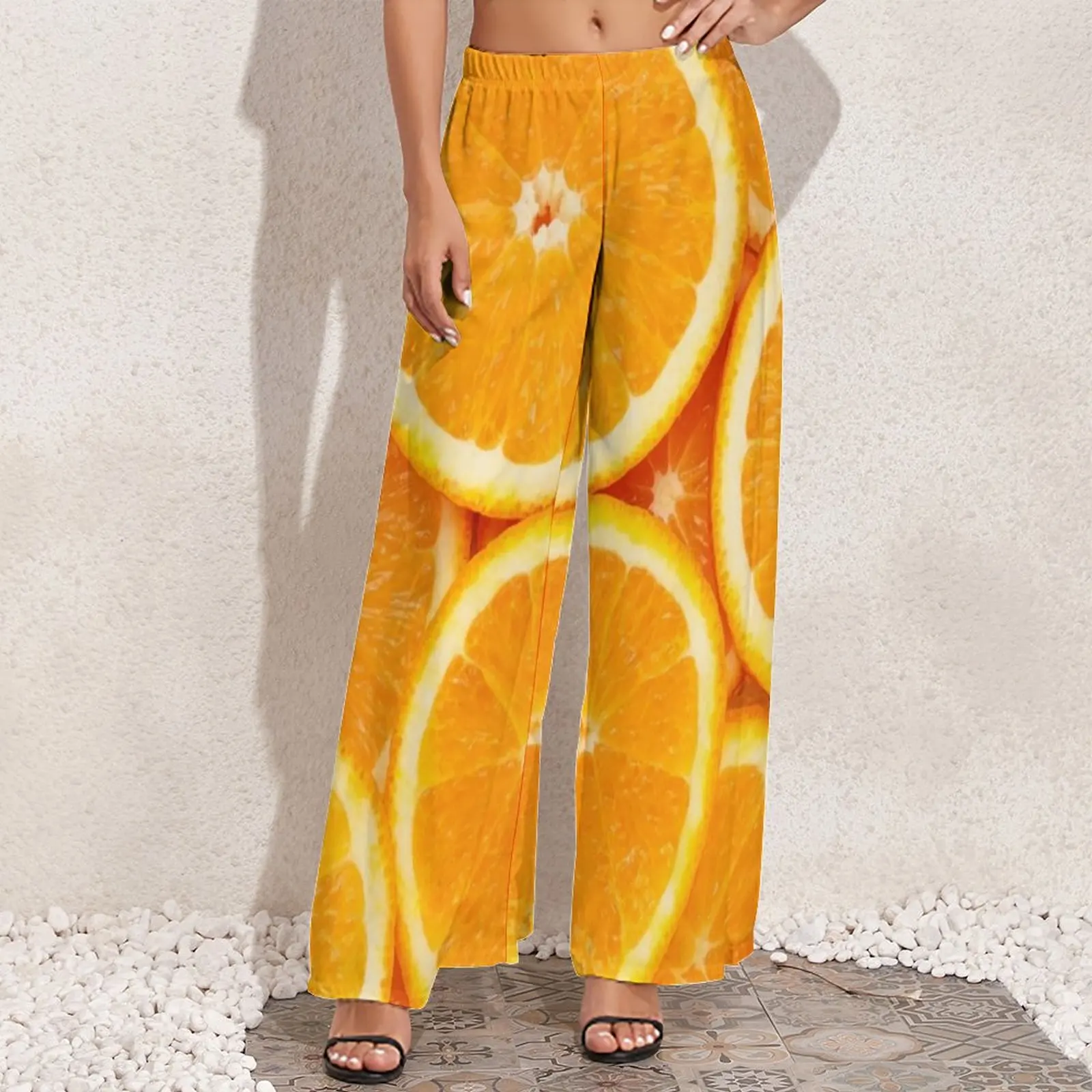 Orange Scheiben Gerade Hosen Frische Orangen Druck Kawaii Breite Bein Hosen Frauen Oversize Streetwear Muster Hose