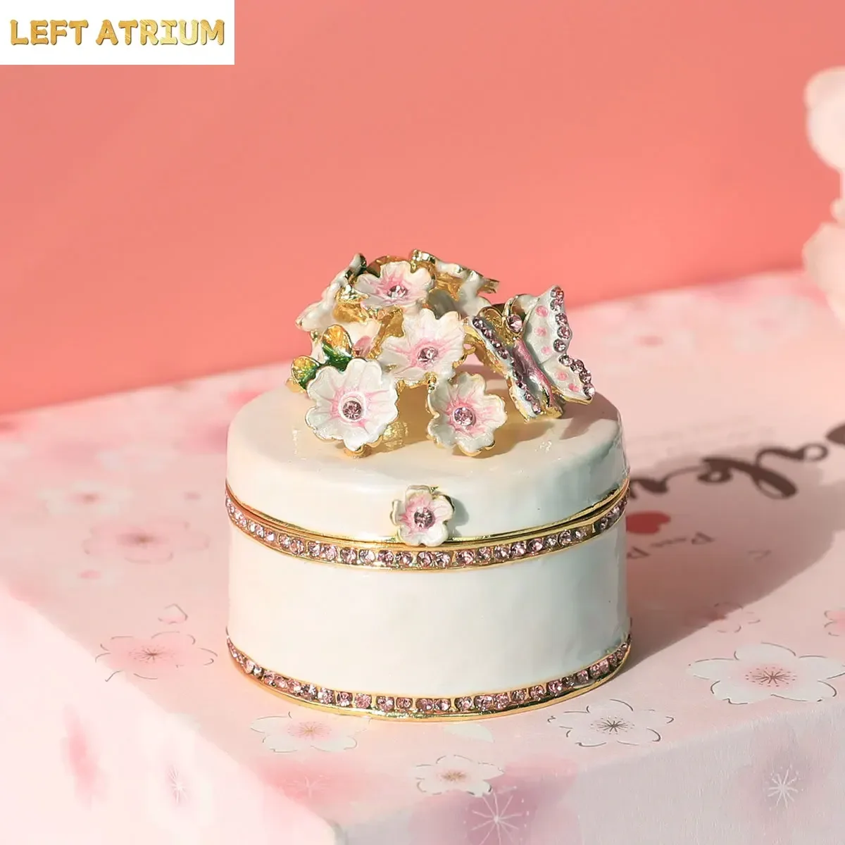 Alloy Cherry Blossom Decorative Box Round Ring Box Enamel Craft Cherry Blossom Jewelry Box Birthday Gift Fashion Small Ornaments