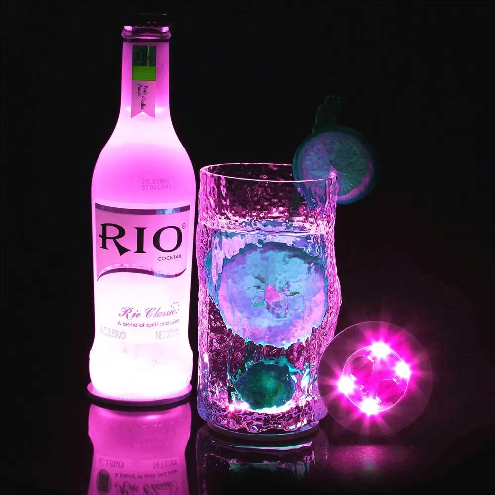 5pcs Set LED Luminous Coasters Light Up Glass Drinking Bottle Cup Mat for Parties Weddings Bar Christmas Home Pub