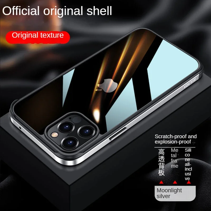 Nano Glass Cover for iPhone 14 13 12 Mini 11 12 13 Pro Max Case 7 8 Plus X XR XS Max Cases Clear Metal Frame Case