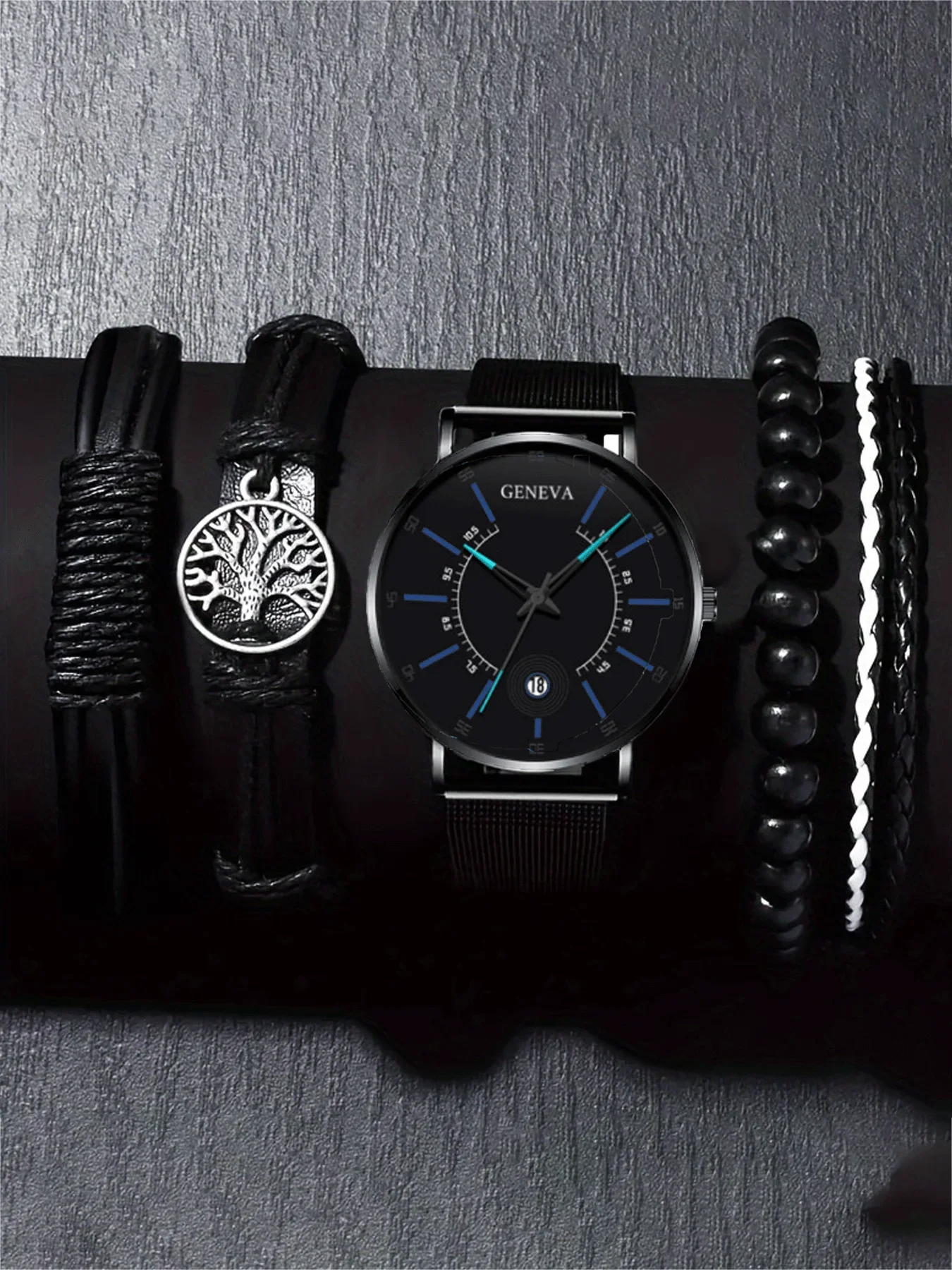 5-piece personalized dial quartz fashionable casual temperament business steel strip men's watch versatile watch