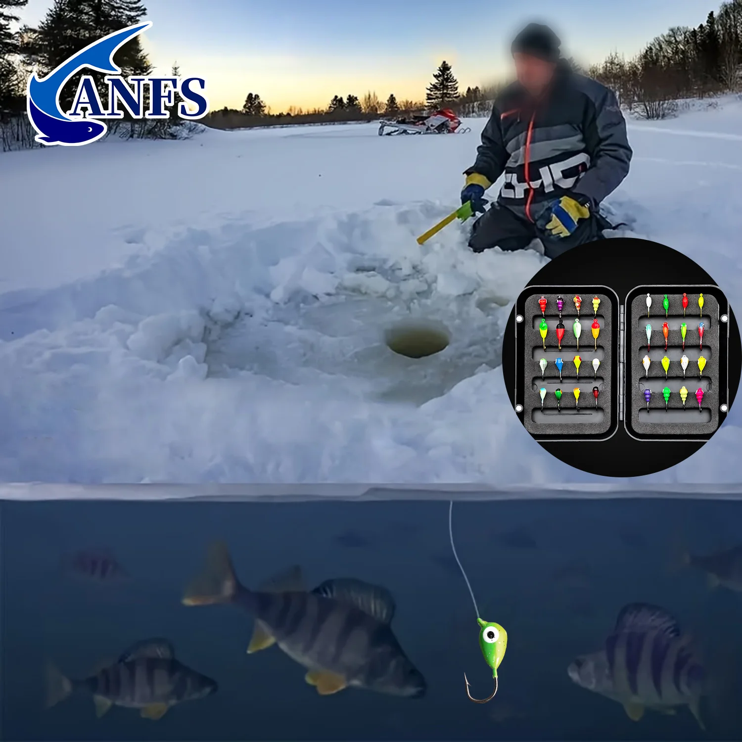 ANFS 8 قطعة/32 قطعة مجموعة طعوم صيد الأسماك على الجليد - طعوم صناعية صلبة، خطافات طعم غرق، ملحقات لبايك، صيد جثم