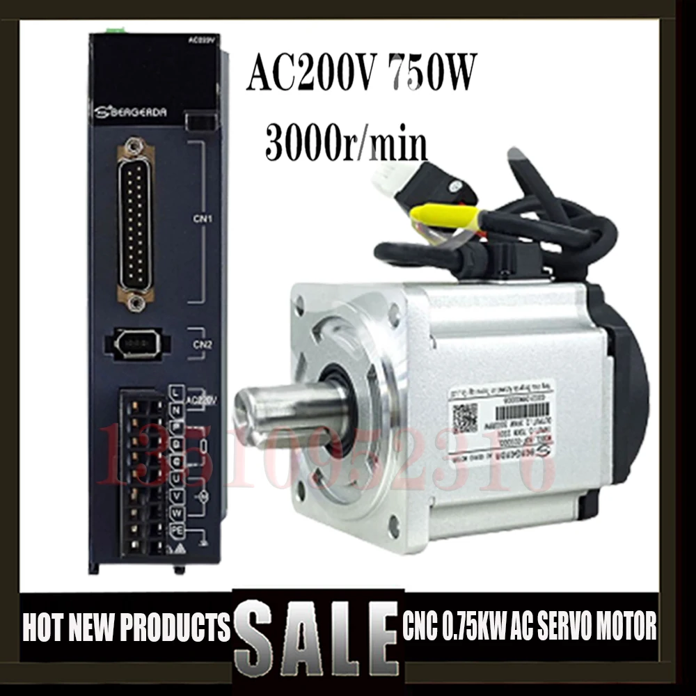 

Cnc 0.75 Kw Ac Servo Motor Driver 750w Engraving Machine High Precision Motor 2.39 Nm 3000r/Min With Brake, Input Ac 220v