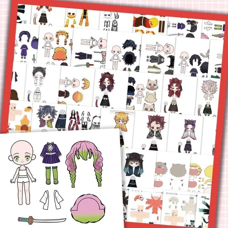 48pcs/set Demon Slayer Tanjirou Nezuko Giyuu Paper Stickers Anime Cartoon Handmade Creative Puzzle Fun Notebook Phone Stickers