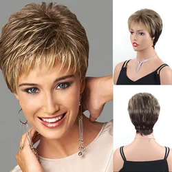 Brown Wigs with Bangs for Women Short Wig Natural Hairstyle Dark Roots Ombre Hair Wigs