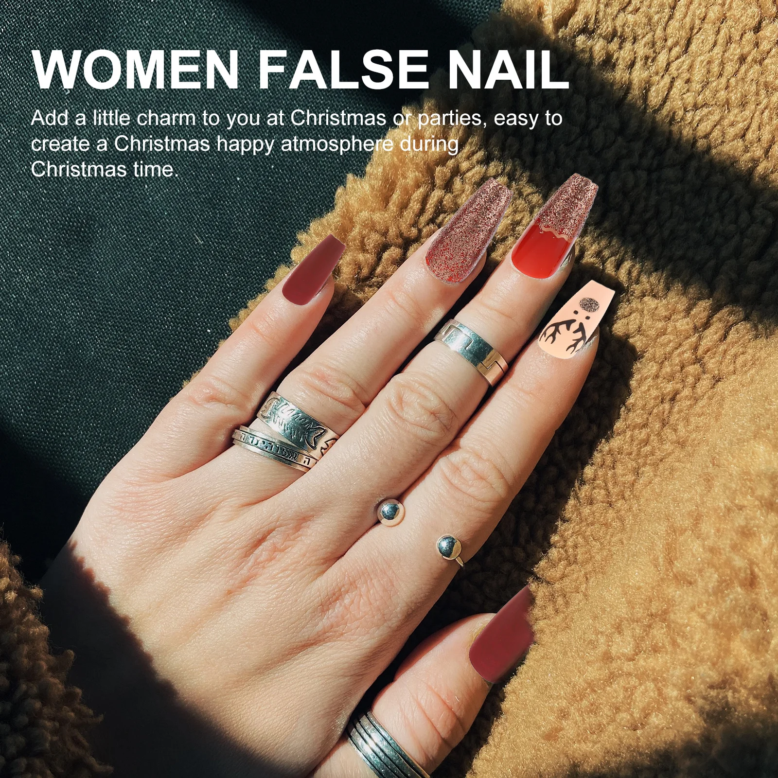 

96Pcs Christmas False Nails Full Cover Nail Tips Xmas Manicure Nail Art DIY Christmas Party Fake Nails for Women Girls