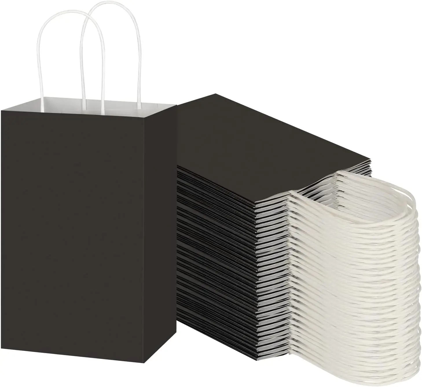 

100 штук, 5,25x3,25x8,25 дюймов, маленькие черные пакеты из крафт-бумаги с ручками, оптом, подарочные пакеты для сувениров