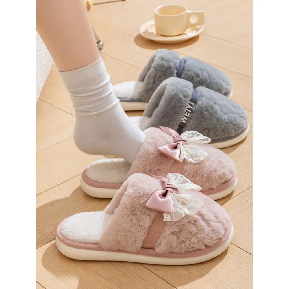 

Женские теплые домашние тапочки на флисовой подкладке с узлом, хлопковые, зимние, нескользящие, модные