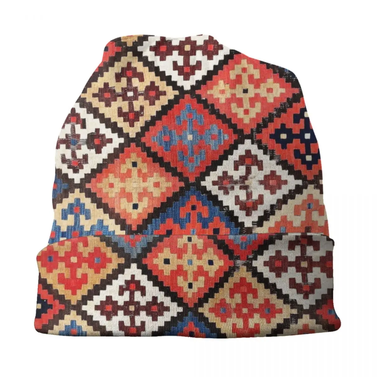 Custom Persian Kilim Print Skullies Beanies Caps Cool Warm Knitted Hats Unisex Bohemian Geometric Ethnic Style Bonnet Hats