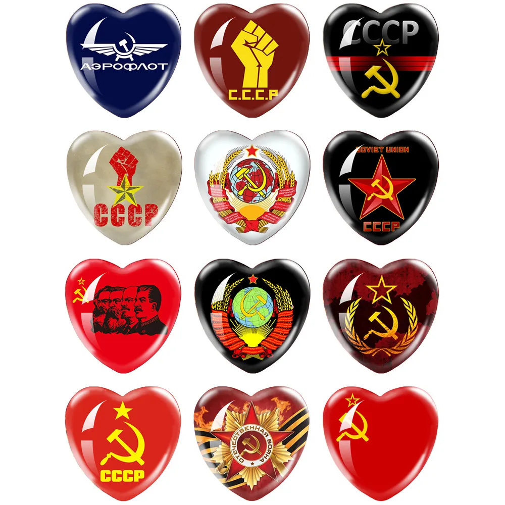 Soviet USSR Stalin Lenin CCCP 12pcs 16mm/18mm/20mm/25mm Photo Glass Cabochon Heart Shape Flat Back Making Findings