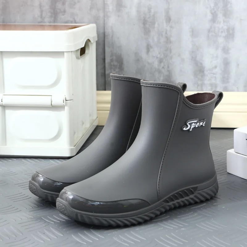 Fashion Short Rain Boots Men's All Year Round Work Shoes Low-cut Non-slip Kitchen Shoes Abrasion Resistant Rubber Shoes Fishing